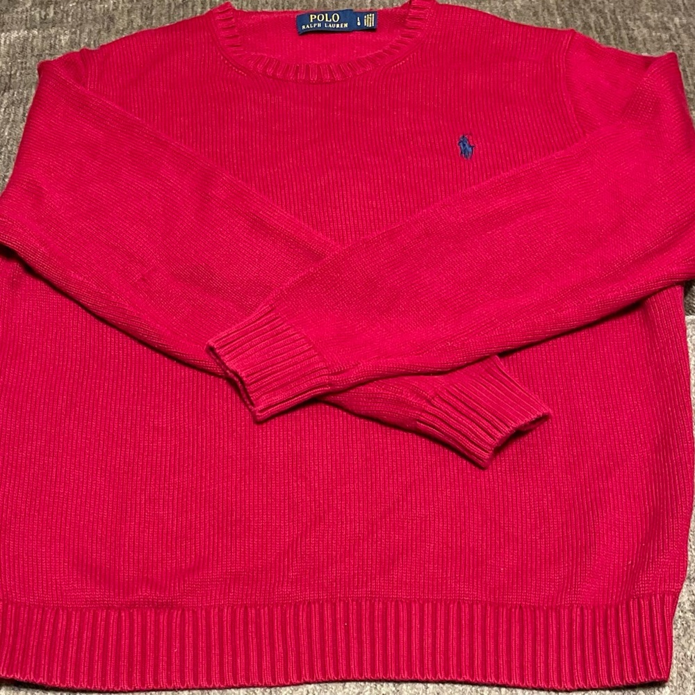 NWOT POLO by Ralph Lauren Red Crew Neck 100% Cotton Sweater
